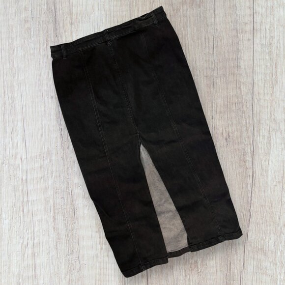 Belle Vere Black Stretch Denim Midi Skirt Slit Back Women’s L - Picture 1 of 4